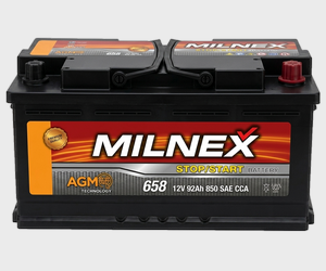 Milnex 658 AGM 12V 92Ah 850 SAE CCA Stop/Start Automotive Battery