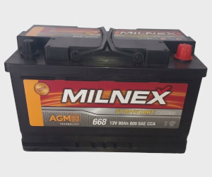 Milnex 668 AGM 12V 80Ah 800 SAE CCA Stop/Start Automotive Battery